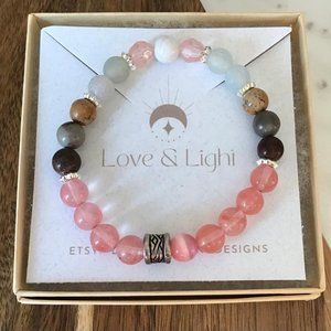 Handmade Stretch Howlite‎ - Agate - Jasper - Cherry Quartz Beaded Bracelet